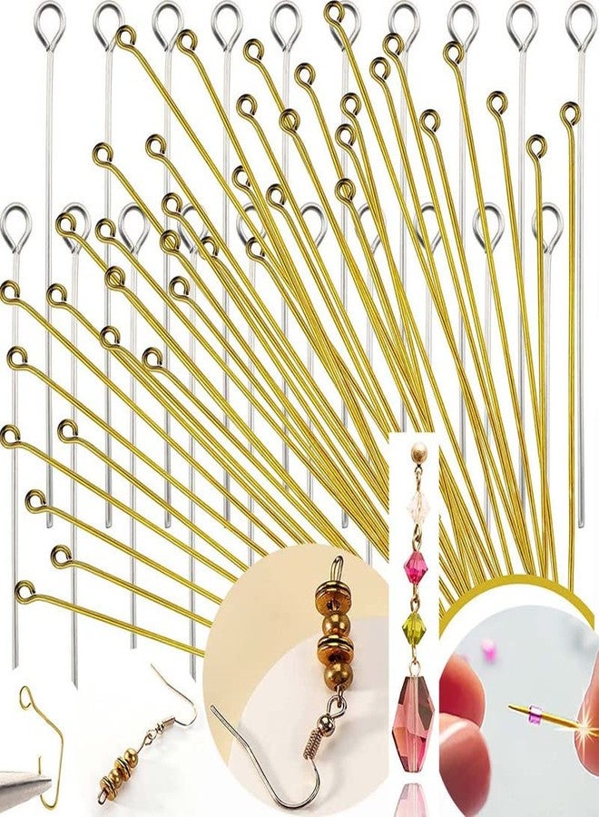 DIY Crafts 900 Pcs, 2"inch Antique Gold, Flat-Head Brass Dressmaker Eyepins | Jewellery Making Kit for Crafting Earrings Bracelets Open Eyepins Headpins for Jewelr (900 Pcs, 2"inch Antique Gold) - Image 1